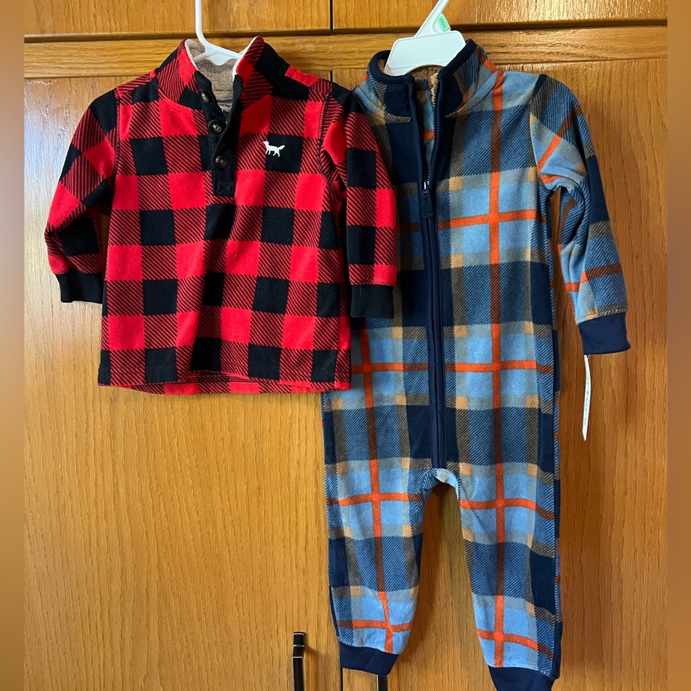 Carters Plaid Baby Outfit Set - Red and Blue 18 month Bunting